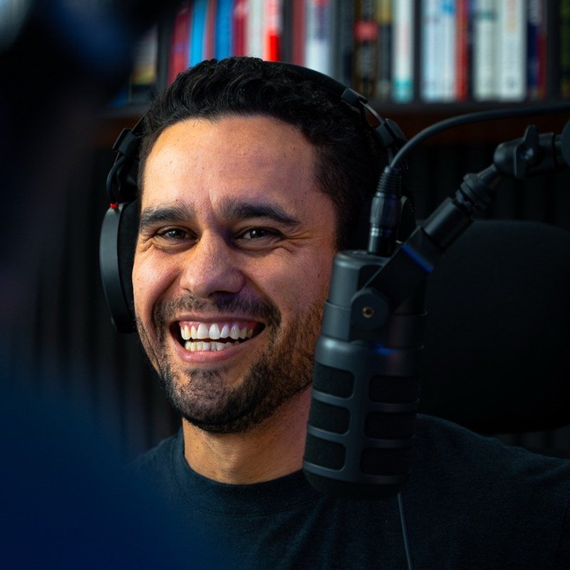 Dylan Karaitiana recording the Good Company podcast